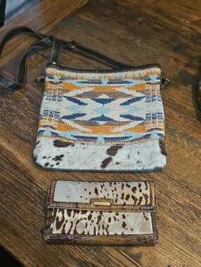 BOGO Myra Bag Aztec Calf Hair Crossbody in Blue Orange Cream Brown (Free Wallet)